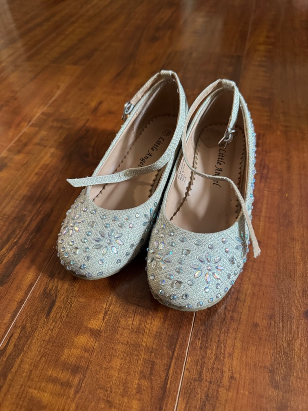 Little Angel Girls' Cream Sparkle Mary Jane Dress Shoes